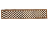 Vintage checkered Oushak runner in ivory and brown with geometric wave motif, 2' x 9'6