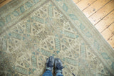 Distressed vintage Turkish Kaisary carpet, geometric Seychour Kuba pattern, soft copper green.