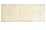 Vintage Oushak rug runner with ivory open field and faded bronze samovar motifs, 3x7.