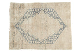Distressed vintage Oushak rug mat, dusty blue medallion, and faded beige field, 2'8