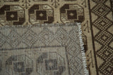 Hand knotted foundation, fringe, and detailed elephant footprint pattern of vintage Konya rug.