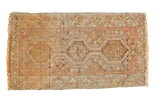 Vintage Oushak rug mat, triple medallions, floral designs, faded blush red, bronze, ivory.