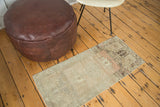 Vintage Oushak runner displaying subtle abrashes and muted ivory, sea foam, peach tones.