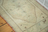 Burnt orange selvedge and chocolate pattern on beige and mint vintage Oushak rug.