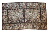 Vintage Turkish Kilim carpet, European rose and leaf design, earthen green, wooded brown, 7'8