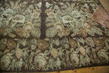 Vintage Turkish Kilim carpet, European rose and leaf design in earthen green and brown.