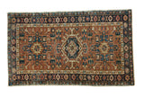 Vintage Karaja hand knotted rug, faded gem tone triple geometric medallions, 2'4