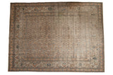 Antique Distressed Khorassan carpet, allover faded rust, blue, and ivory intricate pattern.