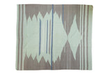 Vintage Turkish Kilim carpet, abstract modern design in sea foam green, grey, and sky blue.