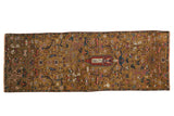 Antique Karabagh runner, allover intricate floral motifs, central cypress tree, dark gold field.