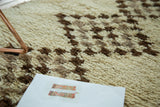 Thick pile vintage Moroccan runner, with ivory and dark brown checkered diamond pattern.