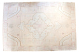 Vintage Dhurrie carpet, minimalist geometric Serapi design, pale peach, ivory, brown outlines.
