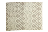 Abstract handwoven Kilim carpet with allover geometric ivory and grey pattern, 6' x 7'10