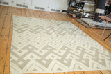 Geometric ivory and grey pattern on the hand-woven abstract Kilim carpet.