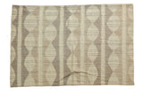 Modern Kilim rug features alternating ivory, beige, grey stripes and diamond pattern, 4x6.