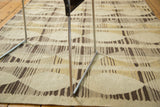 Hand woven modern Kilim rug: ivory, mellow gold, grey, chocolate brown geometric pattern.