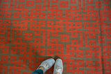 Modern hand woven Turkish Kilim rug, two-tone black cherry red and charcoal endless knot design.