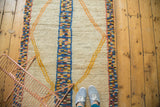 Plush hand-knotted vintage Moroccan runner, speckled border with blue, orange, saffron.