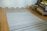 Hand woven vintage Turkish flatweave carpet, speckled beige, platinum, silver stripes.