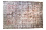 Hand knotted vintage Tabriz carpet with distressed blush red and gray tree-of-life design.