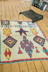 Plush hand-knotted pile with vibrant geometric patterns in yellow, blue, and red.