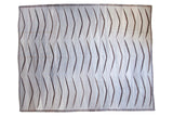 Modern hand woven Afghan Kilim carpet, light grey with charcoal bowed mountain pattern.