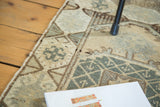 Oushak runner, checkered pattern, hexagonal border, faded peach, ivory, sea foam green.