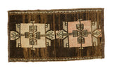 Vintage Oushak rug mat, square double medallions, arrows, chocolate brown, blush, ivory.