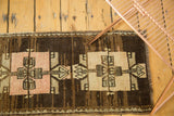 Square double medallion and arrow motifs on vintage Oushak rug, coffee brown, ivory.