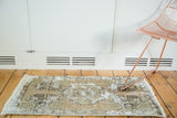 Faded vintage Turkish Oushak rug runner with heavily distressed coffee and charcoal pattern.