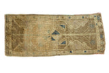 Vintage Oushak runner with faded pinwheel medallion in soft earth tones, 1'10