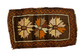 Vintage Oushak rug with triple starburst floral medallions, warm earth tones, 1'10