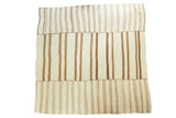 Vintage Turkish square Kilim carpet with ivory, bronze, and coffee brown thick and thin stripes.