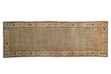 Vintage Persian Malayer hand-knotted runner, allover boteh, sand field, geometric borders.