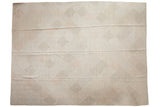 Hand woven Kilim carpet featuring pale stone, slate grey, and blush diamond lattice design.