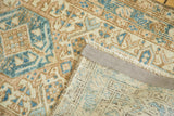 Hand-knotted foundation and fringe of Karaja runner, with beige and blue geometric motifs.