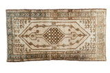 Vintage Kars Turkish runner, oblong medallion and florals, ivory, bronze, aqua blue, 3'2