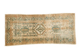Vintage Karaja runner with geometric pattern in muted teal, beige, and tan, 2'11