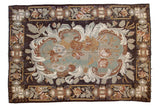 Vintage Turkish Kilim, rococo rose and leaf design, earthen green, wooded brown.