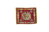 Cherry red vintage Oushak rug mat, naturalistic pattern, floral border. 1'3