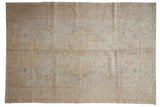 Antique Kaisary rug, oversized diamond medallion, allover floral field, soft gold, beige. 5' x 7'3