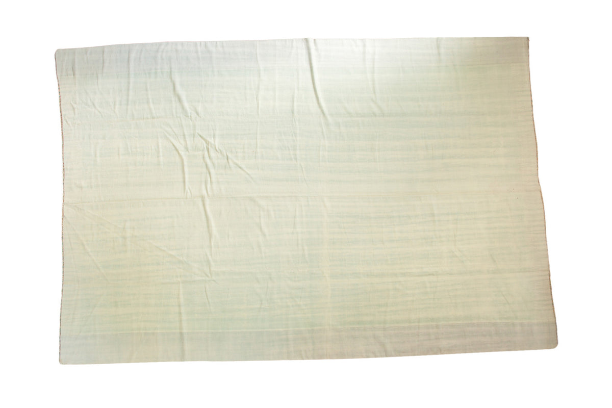 Light and airy vintage Dhurrie carpet with ivory and pale blue subtle wavy design, 9'6" x 14'3".
