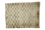 Hand-knotted vintage Gabbeh rug mat with faded beige checkered plush pile.