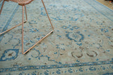 Distressed field of vintage Tabriz carpet with intricate mallard green palmettes and tendrils.