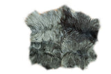Soft Angora skin rug with luxurious pieced grey, charcoal, and black fur, 4'6