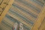 Distressed hand-woven Turkish Kilim runner with rhythmic apricot beige and slate stripes.