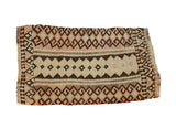 Vintage circa 1940s Turkish Kilim rug with geometric crab motifs, charcoal, blush, ivory.