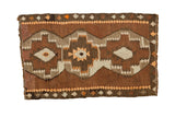 Vintage Turkish Kilim rug with triple stepped medallions, geometric pattern, reciprocating border. Brown, grey, orange.