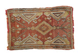 Vintage Kilim rug, central diamond medallion, geometric-floral in madder red, beige, ivory, 1'10