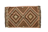 Vintage Kilim rug, dual diamond medallions, serpent border, ivory, brown, blush, 1'10